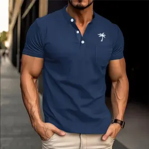 Polo Collar Tees Men Shirts Short Sleeve Shirts Pullover Tops Casual Shirt Spliced Buttons Loose Summer Sports Breathable